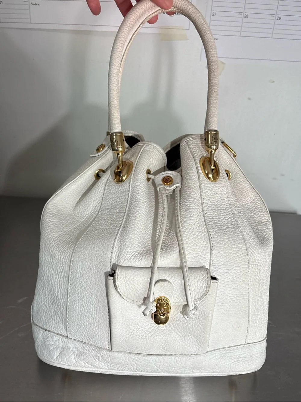 Valentina vintage white real leather made in Italy hobo clean